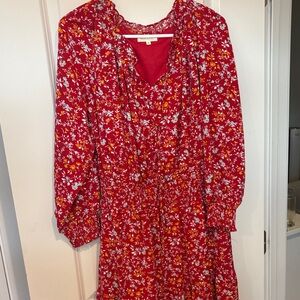 Red Floral Long Sleeve Dress